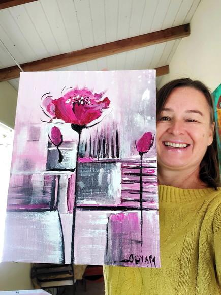 Quadros Abstrato Moderno Papoula Rosa Presente de Natal