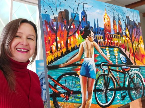 Quadros Amsterdam Holanda Moça Bike Presente de Natal