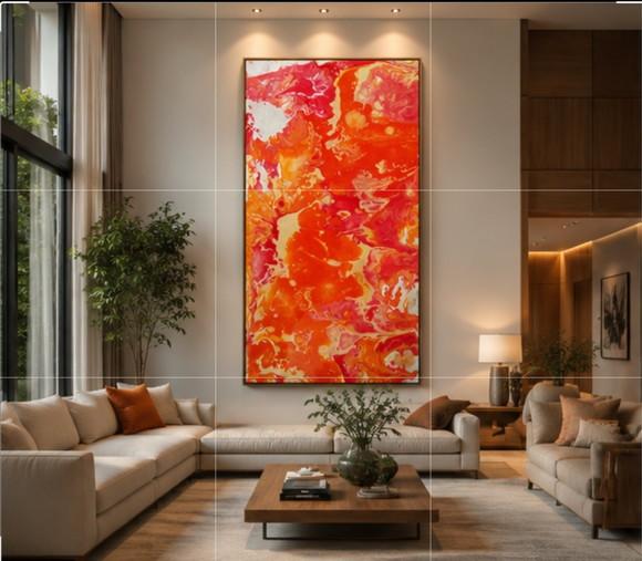 Quadros Acrílico Fluído Red Pouring Presente de Natal