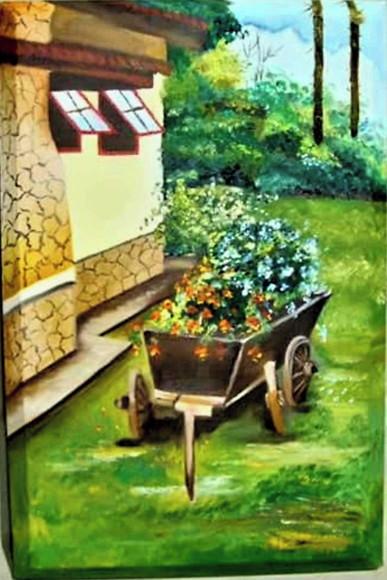 Quadros Decorativos Carroça de Flores Presente de Natal