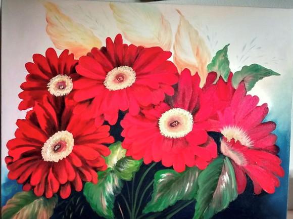 Quadros Decorativos Gérberas Vermelha Presente de Natal