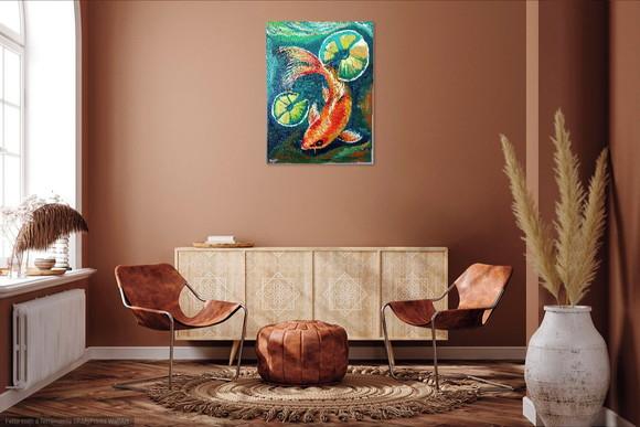 Quadros Decorativos Paisagem Carpa Peixe Presente de Natal