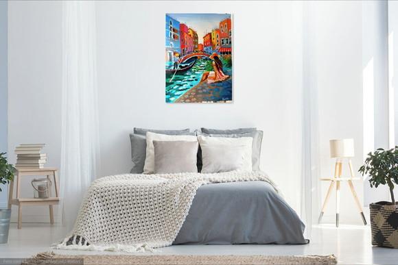 Quadros Decorativos Paisagem Moça Veneza Presente de Natal