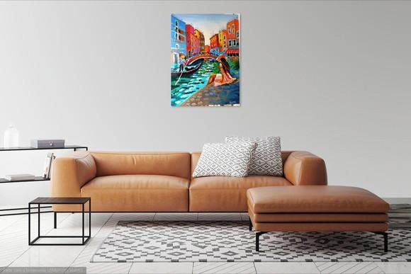 Quadros Decorativos Paisagem Moça Veneza Presente de Natal