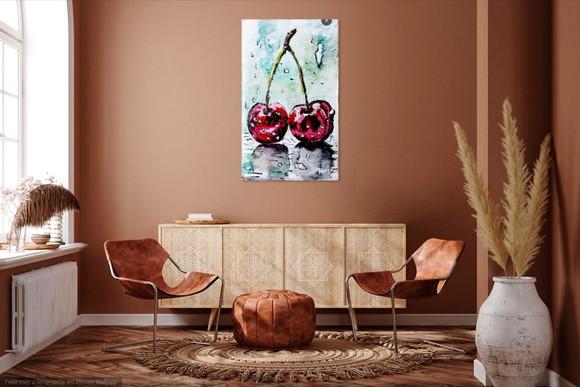 Quadros Decorativos para Cozinha Pintura Tela Cerejas Frutas