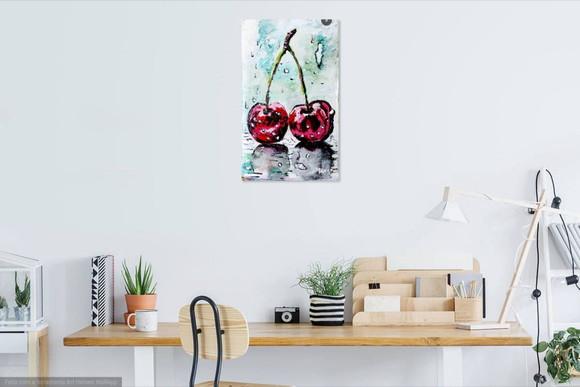 Quadros Decorativos para Cozinha Pintura Tela Cerejas Frutas