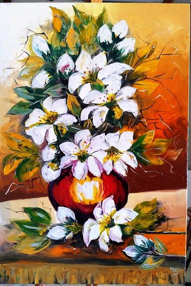 Quadros Decorativos para Sala Pintura em Tela Lírio Branco