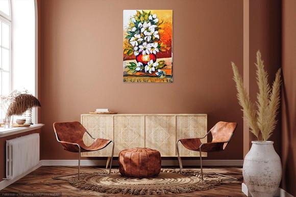 Quadros Decorativos para Sala Pintura em Tela Lírio Branco