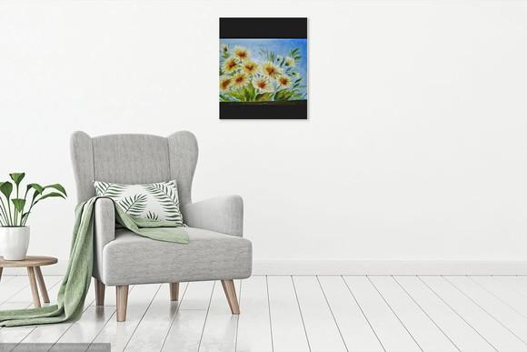 Quadros Decorativos para Sala Pintura Tela Floral Margaridas