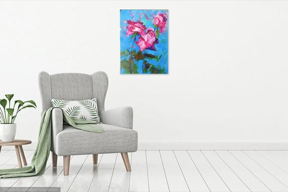 Quadros Decorativos para Sala Pintura Tela Floral Rosa Pink