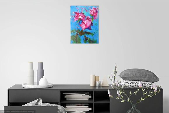 Quadros Decorativos para Sala Pintura Tela Floral Rosa Pink