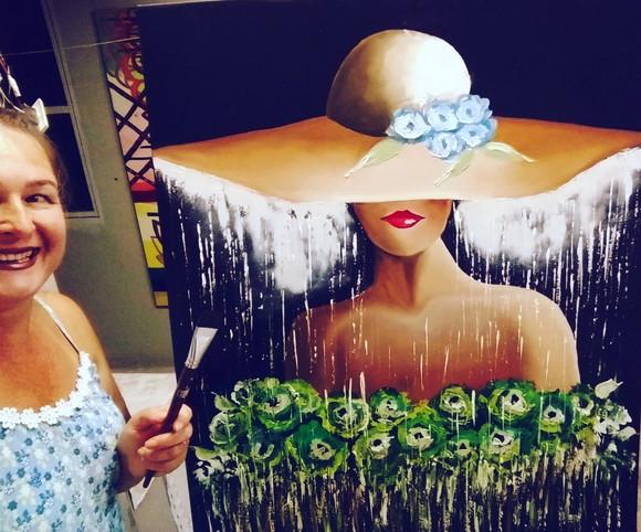 Quadros Decorativos para Sala Pintura Tela Mulher de Chapéu