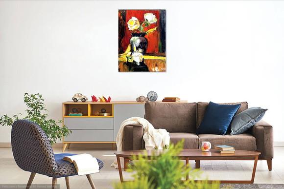 Quadros Decorativos para Sala Pintura Tela Rosas Brancas