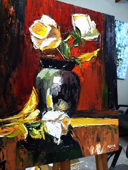 Quadros Decorativos para Sala Pintura Tela Rosas Brancas