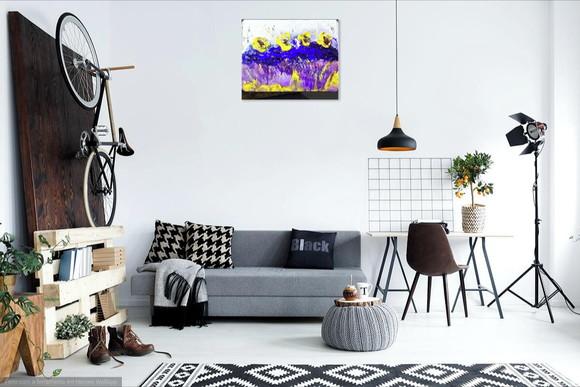 Quadros Decorativos Pintura em Tela Abstrato Amarelo e Lilás