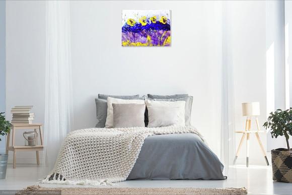 Quadros Decorativos Pintura em Tela Abstrato Amarelo e Lilás