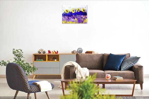 Quadros Decorativos Pintura em Tela Abstrato Amarelo e Lilás