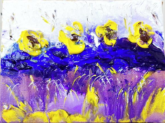 Quadros Decorativos Pintura em Tela Abstrato Amarelo e Lilás
