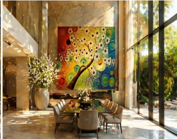 Quadros Decorativos Pintura em Tela Árvore Cerejeira