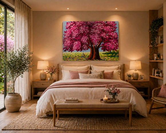 Quadros Decorativos Pintura em Tela Árvore Jacarandá Florido