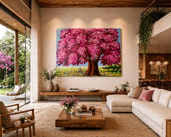 Quadros Decorativos Pintura em Tela Árvore Jacarandá Florido