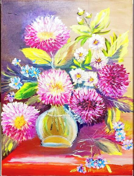 Quadros Decorativos Pintura em Tela Floral Crisântemos