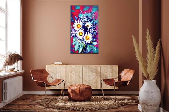 Quadros Decorativos Pintura em Tela Floral Margaridas