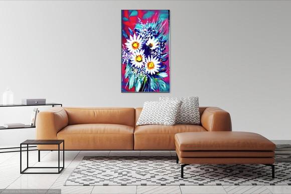 Quadros Decorativos Pintura em Tela Floral Margaridas