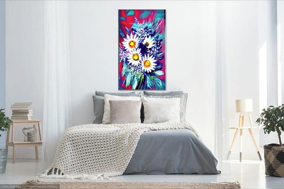 Quadros Decorativos Pintura em Tela Floral Margaridas