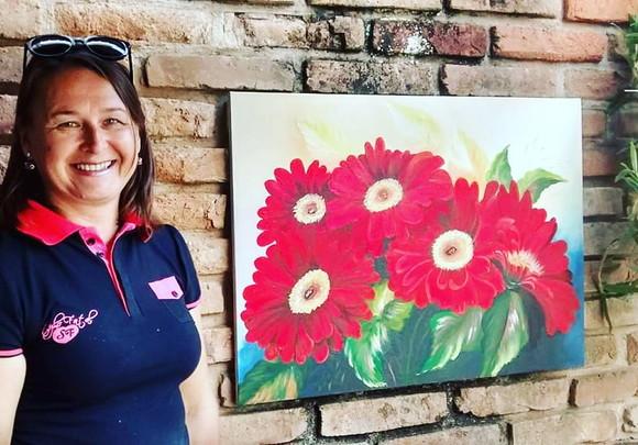 Quadros Decorativos Pintura em Tela Gérberas Vermelhas