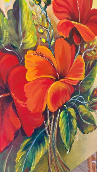 Quadros Decorativos Pintura em Tela Hibiscus Vermelhos
