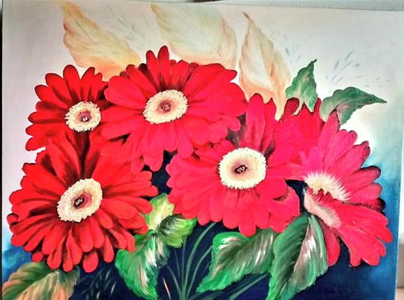 Quadros Decorativos Pintura em Tela Gérberas Vermelhas