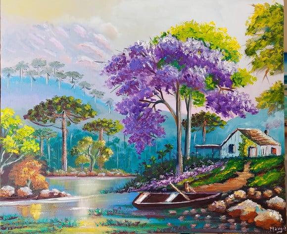 Quadros Decorativos Pintura em Tela Paisagem Jacarandá