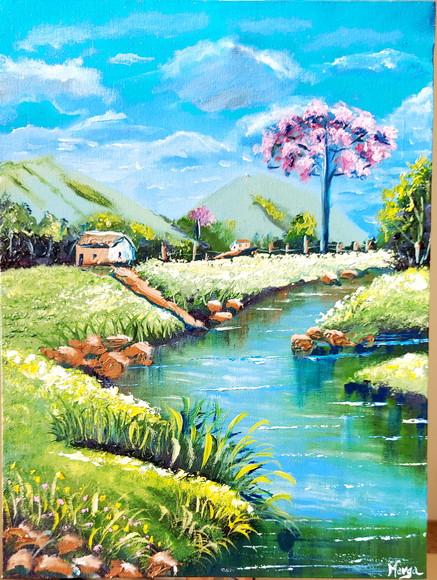 Quadros Decorativos Pintura em Tela Paisagem Montanhas