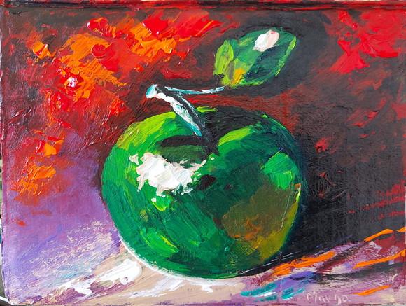 Quadros Decorativos Pintura Tela Maçã Verde Cozinha Gourmet