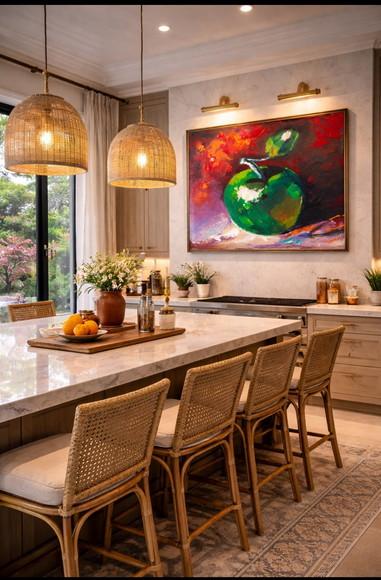 Quadros Decorativos Pintura Tela Maçã Verde Cozinha Gourmet