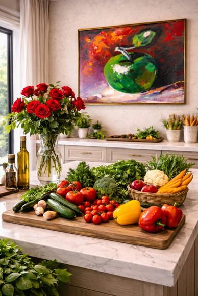 Quadros Decorativos Pintura Tela Maçã Verde Cozinha Gourmet