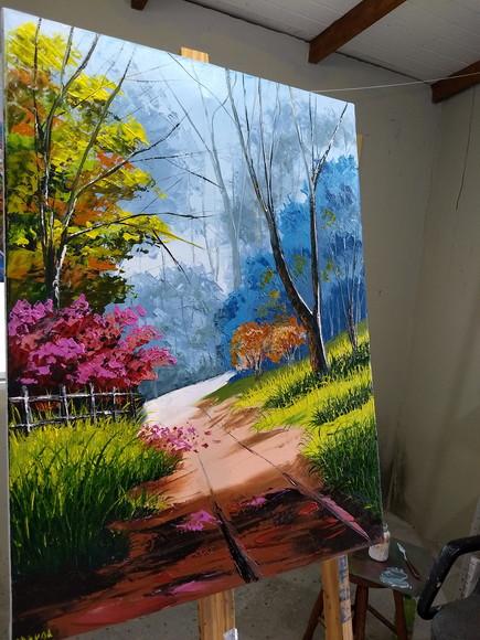 Quadros Decorativos Pintura Tela Paisagem Caminho Primavera