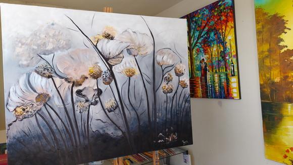 Quadros Floral Abstrato Pintura Orgânica Presente de Natal