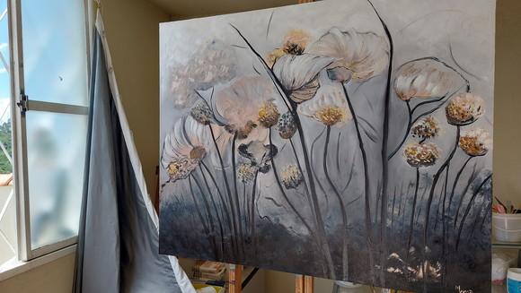 Quadros Floral Abstrato Pintura Orgânica Presente de Natal