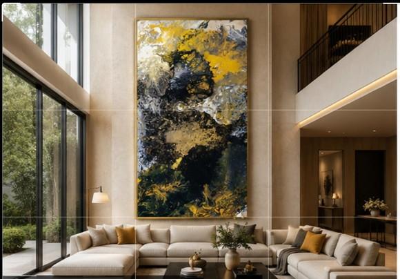 Quadros Fluído Black And Yelow Pouring Presente de Natal