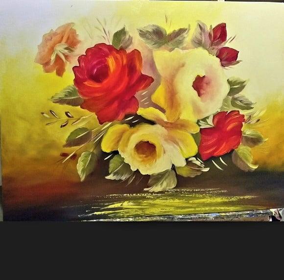 Quadros Grandes para Quarto e Sala Pintura Tela Floral Rosas