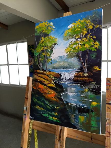 Quadros Grandes para Quarto e Sala Pintura Tela Paisagem Rio