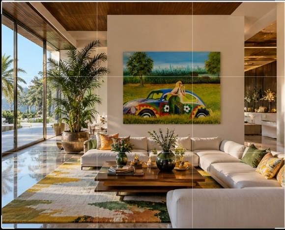 Quadros Grandes para Qusrto e Sala Pintura Tela Mulher Fusca