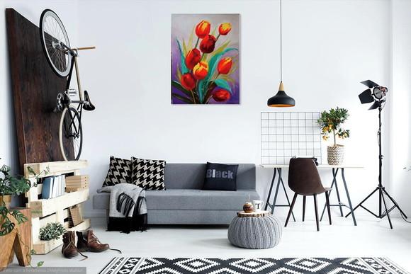 Quadros Grandes para Quarto e Sala Tulípas Vermelhas