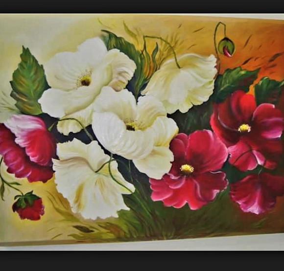 Quadros Grandes para Sala Pintura em Tela Floral Papoulas