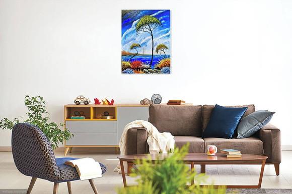 Quadros Grandes para Sala Pintura em Tela Mar Praia Calmaria