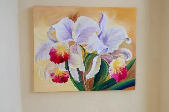 Quadros Grandes para Sala Pintura em Tela Orquídeas Brancas