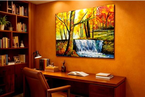 Quadros Grandes para Sala Pintura em Tela Paisagem Cachoeira