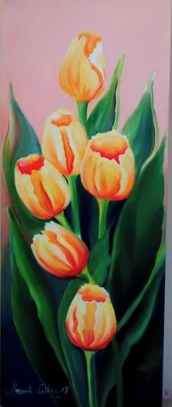 Quadros Grandes para Sala Pintura em Tela Tulipas Amarelas